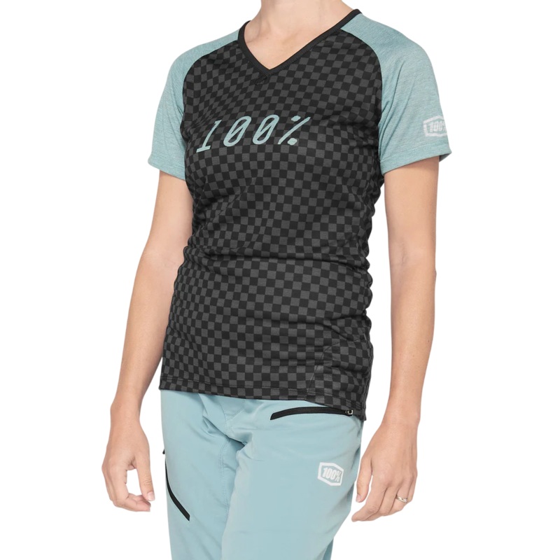 100% Airmatic Short Sleeve MTB Jersey – Womens – Seafoam-Checkers Seafoam – Checkers Small
