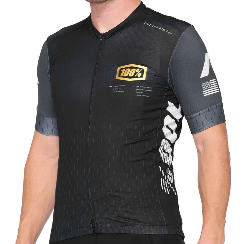 100% Exceeda Short Sleeve MTB Jersey – Black-Charcoal Black – Charcoal Small