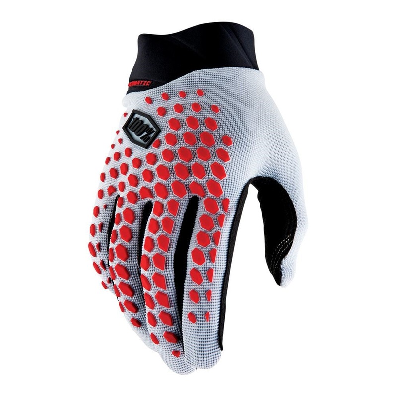 100% Geomatic Glove – Gray-Racer Red Gray – Racer Red Small