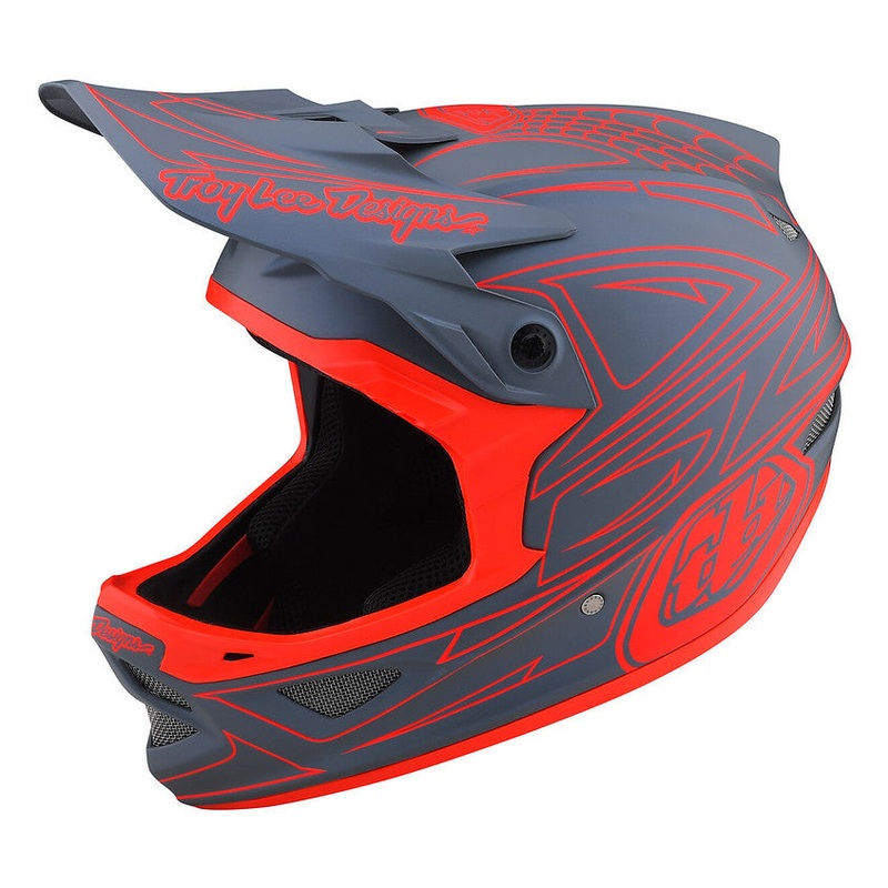 Troy Lee Designs D3 Fiberlite Full Face Helmet – Spiderstripe – Gray-Red Gray – Red X-Small