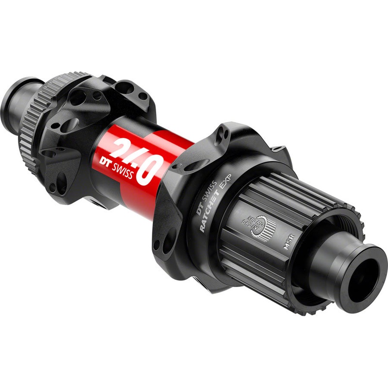 DT Swiss 240 EXP Rear Hub – 12 x 142mm, Center-Lock, Micro Spline, Black/Red, 24H, 36pt, Straight Pull